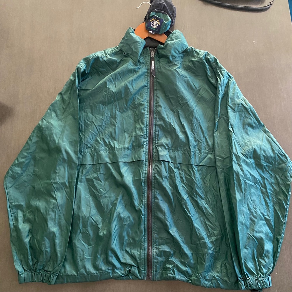 EBTEK Vintage Eddie Bauer Mens Large Tall Green Ripstop Nylon Windbreaker Jacket